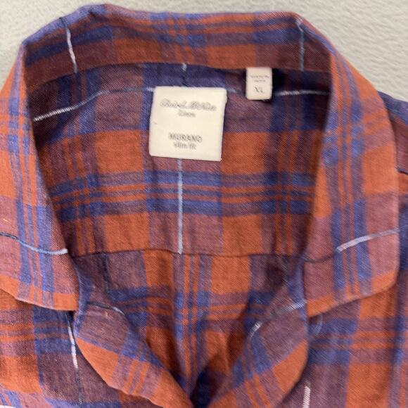 Baird McNutt Murano Slim Fit Mens XL Button Shirt 99% Linen Blend Short Sleeve - Picture 2 of 7